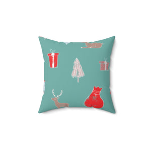 Teal Polyester Square Holiday Pillowcase - Holiday Ensemble