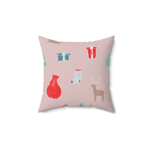 Pink Polyester Square Holiday Pillowcase - Holiday Ensemble