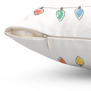 White Polyester Square Holiday Pillowcase - Christmas Lights