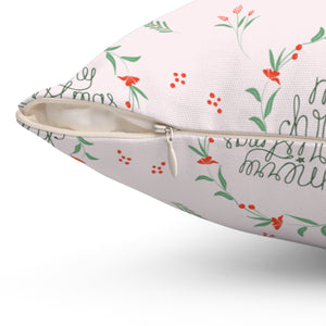 Pink Polyester Square Holiday Pillowcase - Merry Christmas Wreaths