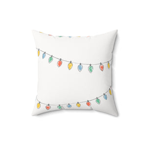 White Polyester Square Holiday Pillowcase - Christmas Lights