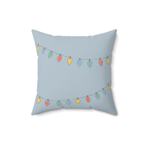 Blue Polyester Square Holiday Pillowcase - Christmas Lights