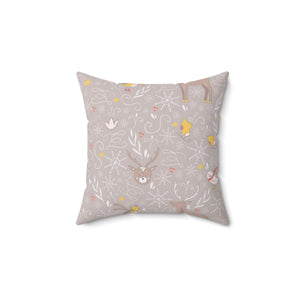 Beige Polyester Square Holiday Pillowcase - Holiday Animals