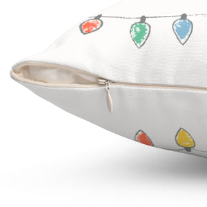 White Polyester Square Holiday Pillowcase - Christmas Lights