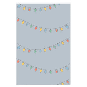 Full Bloom - Blue Holiday Wrapping Paper - Christmas Lights - 24x36