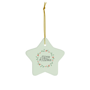 Full Bloom - Ceramic Holiday Ornament - Colorful Wreath - Star - Front View