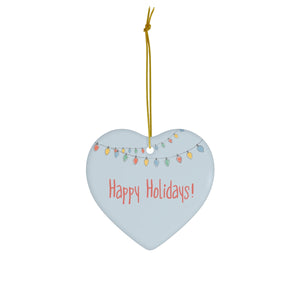 Full Bloom - Ceramic Holiday Ornament - Happy Holidays - Heart - Front View