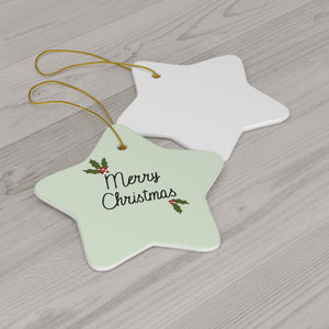 Full Bloom - Ceramic Holiday Ornament - Holly Merry Christmas - Star - Back View