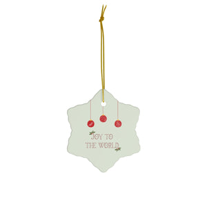 Full Bloom - Ceramic Holiday Ornament - Joy to the World - Snowflake - Front View