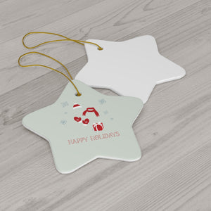 Full Bloom - Ceramic Holiday Ornament - Red Happy Holidays - Star - Back View