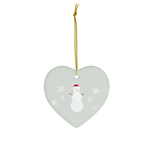 Full Bloom - Ceramic Holiday Ornament - Snowman & Snowflakes - Heart - Front View