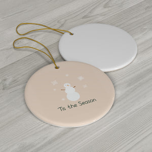 Full Bloom - Ceramic Holiday Ornament - Tis the Season Snowman - Circle - Back View