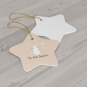 Full Bloom - Ceramic Holiday Ornament - Tis the Season Snowman - Star - Back View