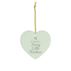 Full Bloom - Green Ceramic Holiday Ornament - Merry Little Christmas - Heart - Front View