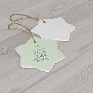Full Bloom - Green Ceramic Holiday Ornament - Merry Little Christmas - Snowflake - Back View