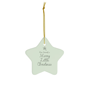 Full Bloom - Green Ceramic Holiday Ornament - Merry Little Christmas - Star - Front View
