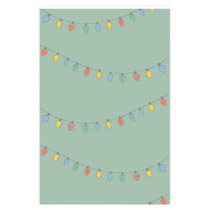 Full Bloom - Green Holiday Wrapping Paper - Christmas Lights - 24x36