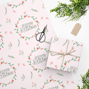 Full Bloom - Holiday Wrapping Paper - Merry Christmas Wreaths - In Use