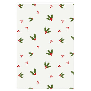Full Bloom - Holiday Wrapping Paper - Red & Green Holly - 24x36