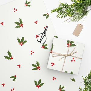 Full Bloom - Holiday Wrapping Paper - Red & Green Holly - In Use