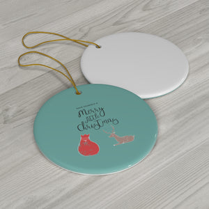 Full Bloom - Teal Ceramic Holiday Ornament - Merry Little Christmas - Circle - Back View