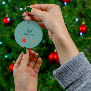 Full Bloom - Teal Ceramic Holiday Ornament - Merry Little Christmas - Circle - In Use