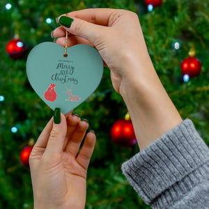 Full Bloom - Teal Ceramic Holiday Ornament - Merry Little Christmas - Heart - In Use