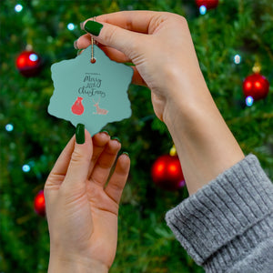 Full Bloom - Teal Ceramic Holiday Ornament - Merry Little Christmas - Snowflake - In Use