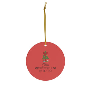 Meraki Paper - Ceramic Holiday Ornament - Most Wonderful Time of the Year - Circle - Front View