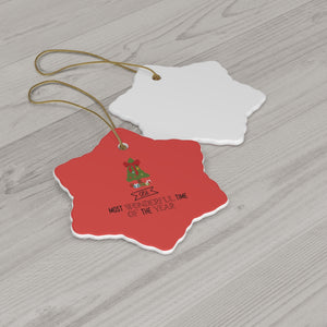 Meraki Paper - Ceramic Holiday Ornament - Most Wonderful Time of the Year - Snowflake - Back View