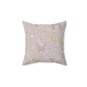 Beige Polyester Square Holiday Pillowcase - Holiday Animals