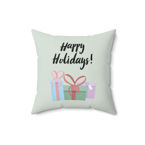 Polyester Square Holiday Pillowcase - Happy Holidays & Presents