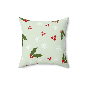 Polyester Square Holiday Pillowcase - Holly & Snowflakes