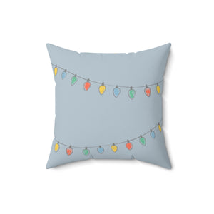 Blue Polyester Square Holiday Pillowcase - Christmas Lights