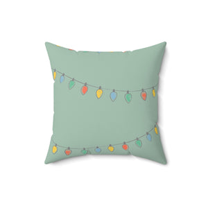Green Polyester Square Holiday Pillowcase - Christmas Lights