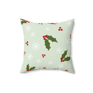 Polyester Square Holiday Pillowcase - Holly & Snowflakes