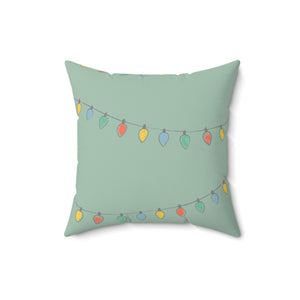 Green Polyester Square Holiday Pillowcase - Christmas Lights