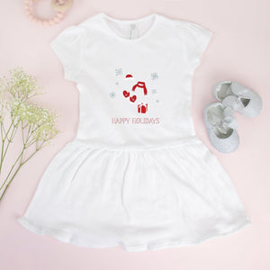 White Toddler Rib Dress - Red Happy Holidays