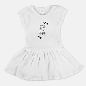 White Toddler Rib Dress - Peace, Love & Joy