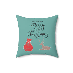 Teal Polyester Square Holiday Pillowcase - Merry Little Christmas