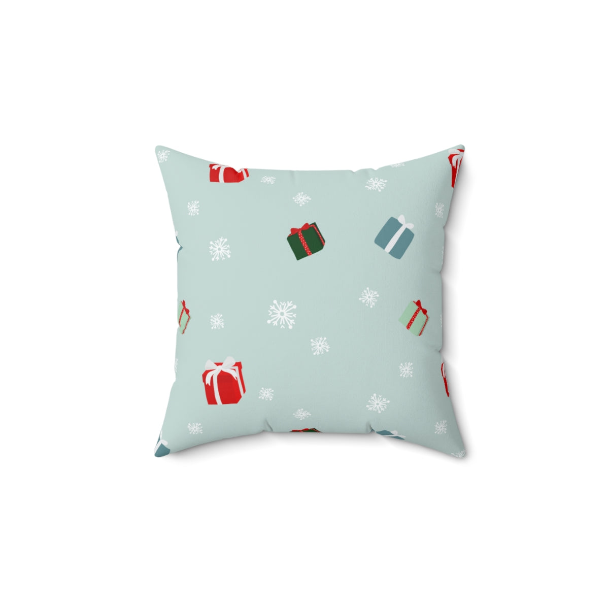 Blue-Grey Polyester Square Holiday Pillowcase - Presents & Snowflakes