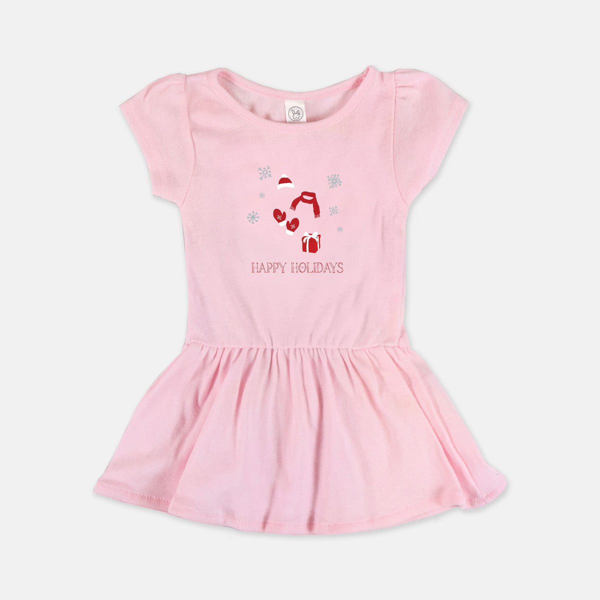 Ballerina Baby Rib Dress - Red Happy Holidays