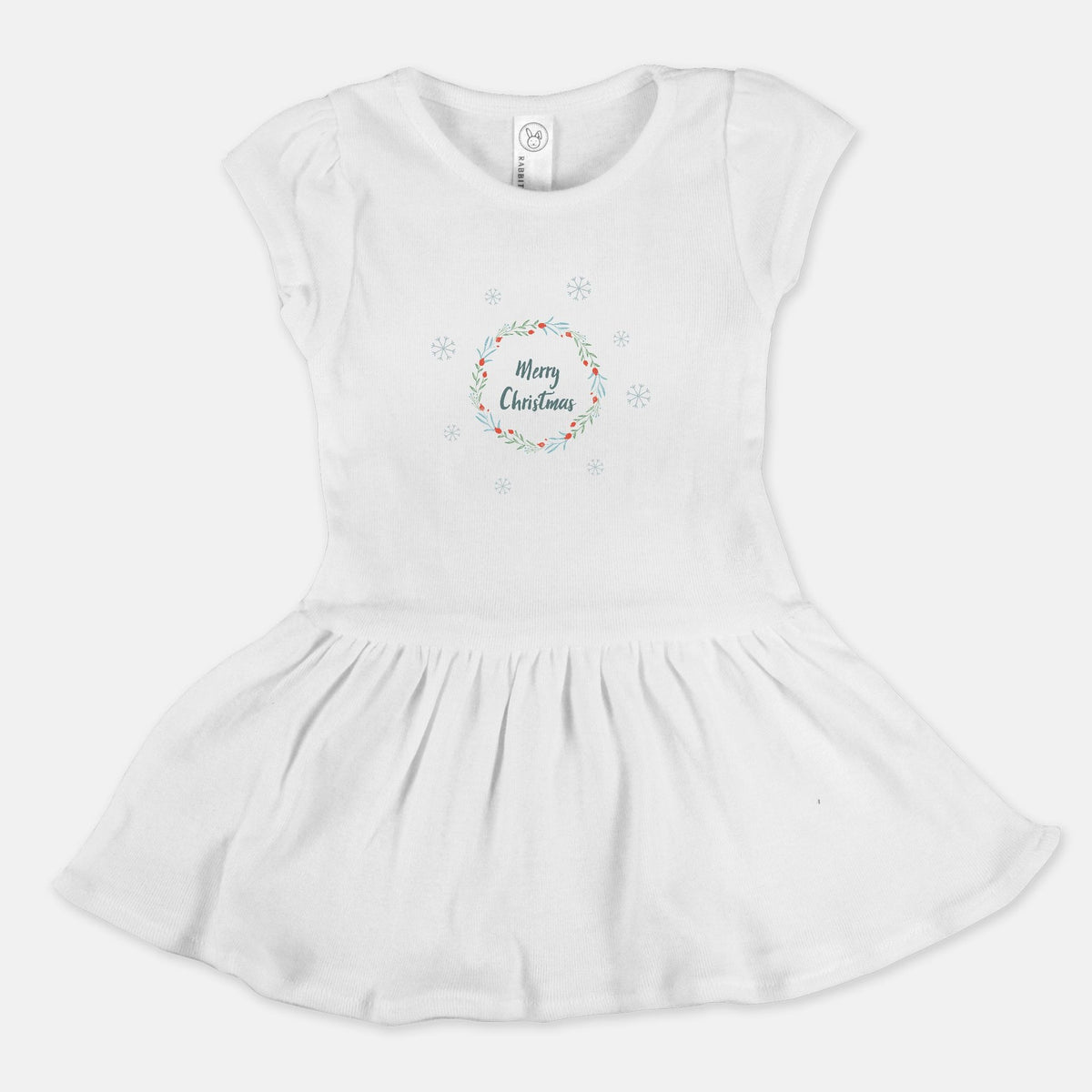 White Toddler Rib Dress - Merry Christmas Wreath