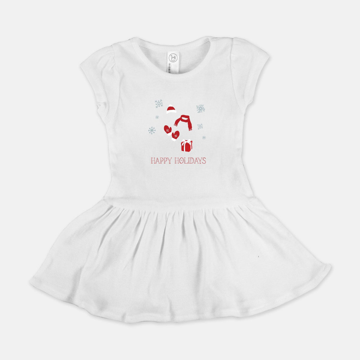 White Baby Rib Dress - Red Happy Holidays