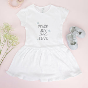 White Toddler Rib Dress - Peace, Joy & Love