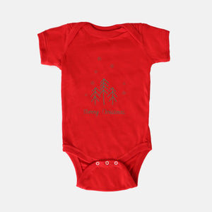 Red Baby One-Piece - Merry Christmas Trees