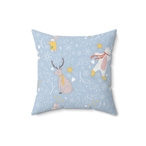 Blue Polyester Square Holiday Pillowcase - Holiday Animals