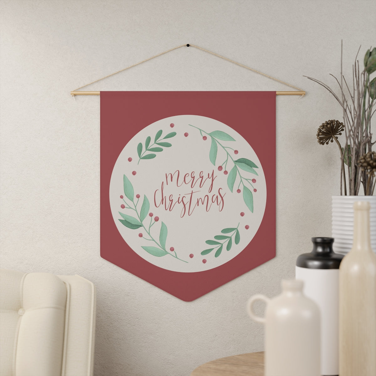 Holiday Pennant - Merry Christmas Wreath