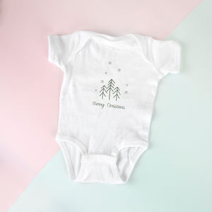 White Baby One-Piece - Merry Christmas Trees