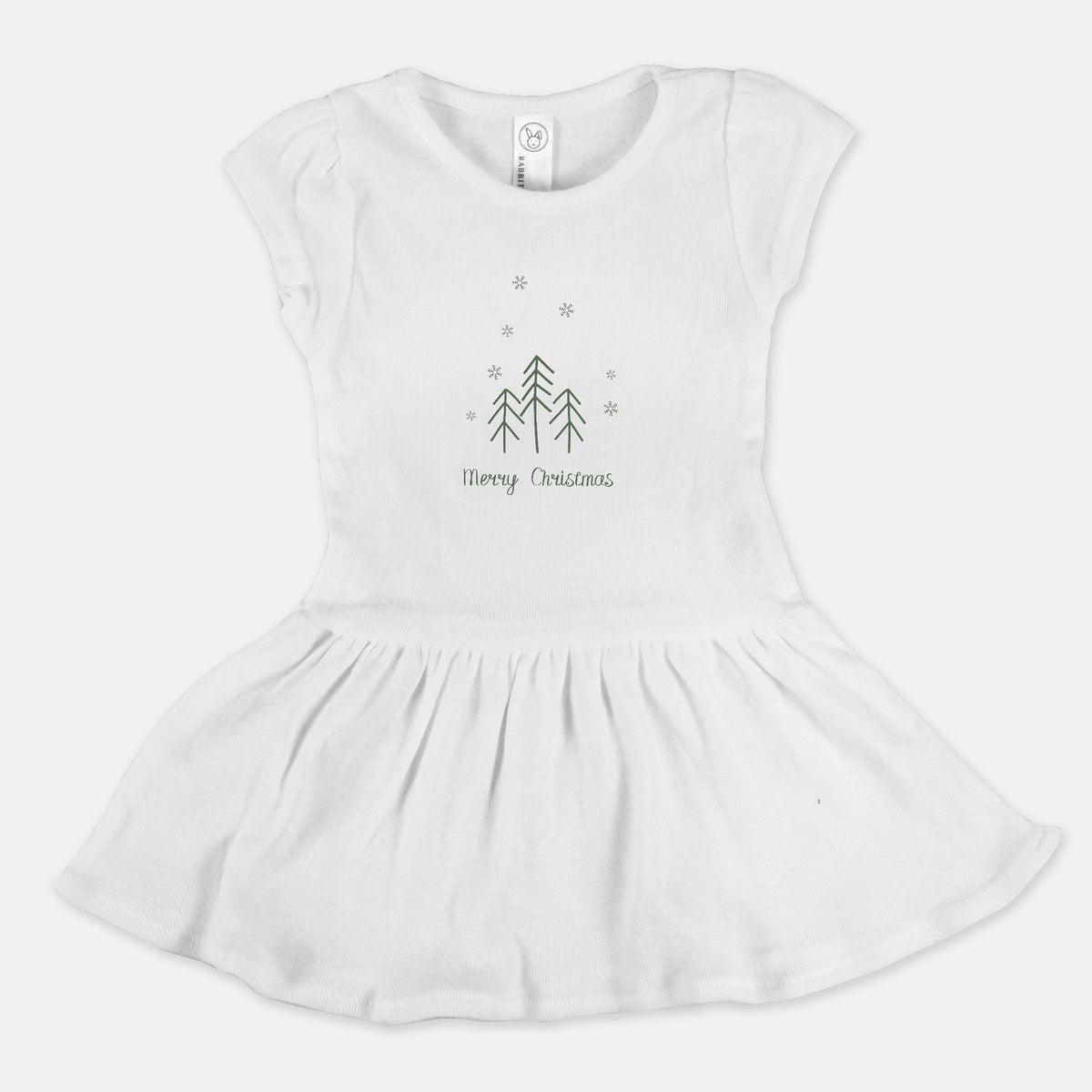White Toddler Rib Dress - Merry Christmas Trees